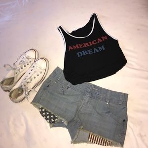 American flag blue denim shorts